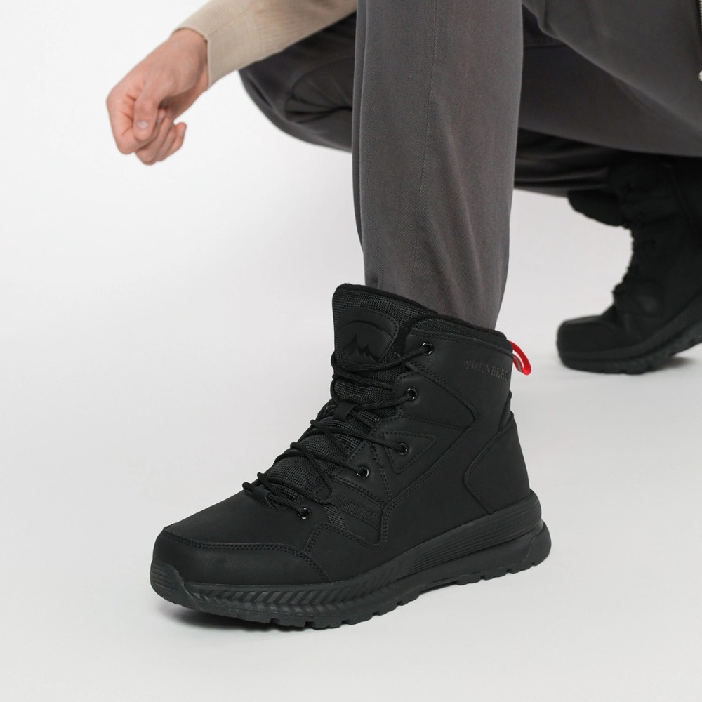 Grunberg 148193-10-01E 6085 - чёрные мужские зимние ботинки из натуральной кожи и шерсти