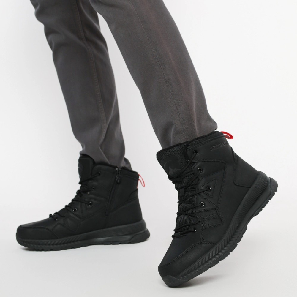 Grunberg 148193-10-01E 6085 - чёрные мужские зимние ботинки из натуральной кожи и шерсти