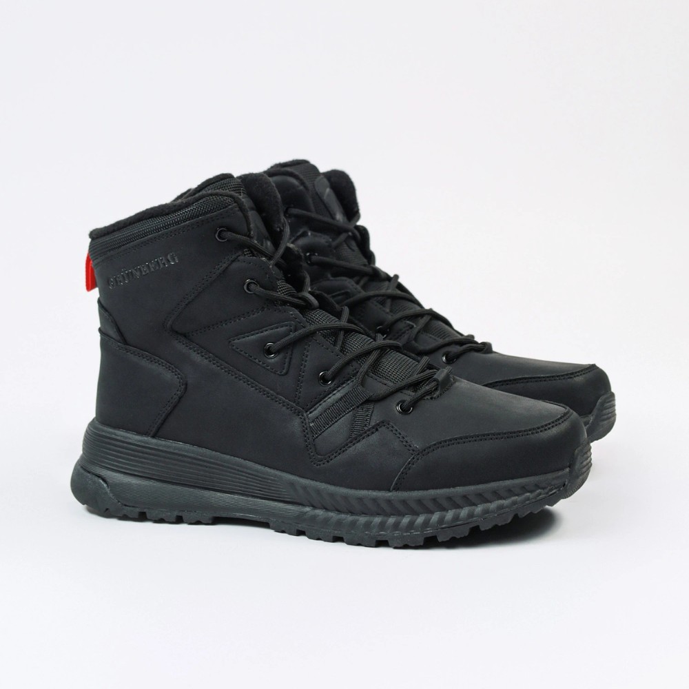 Grunberg 148193-10-01E 6085 - чёрные мужские зимние ботинки из натуральной кожи и шерсти