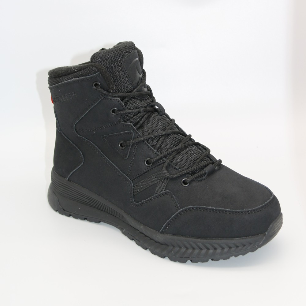 Grunberg 148193-10-01E 6085 - чёрные мужские зимние ботинки из натуральной кожи и шерсти