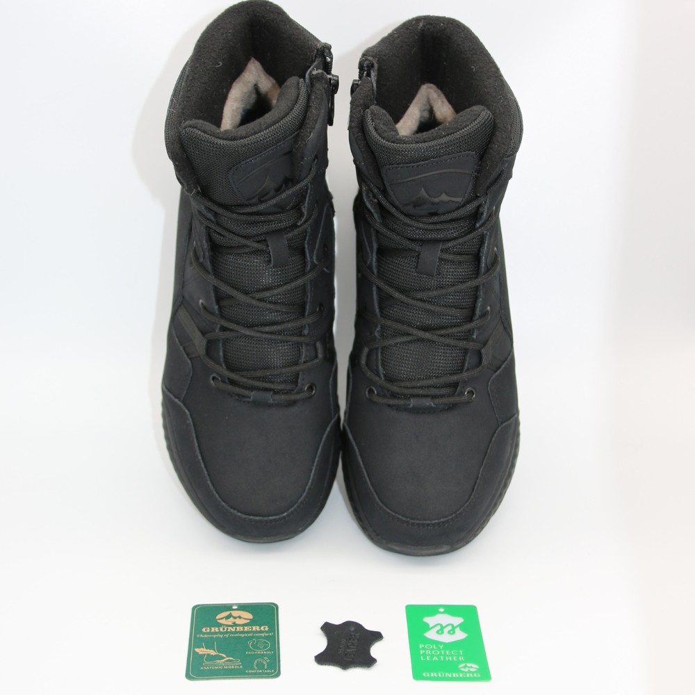 Grunberg 148193-10-01E 6085 - чёрные мужские зимние ботинки из натуральной кожи и шерсти