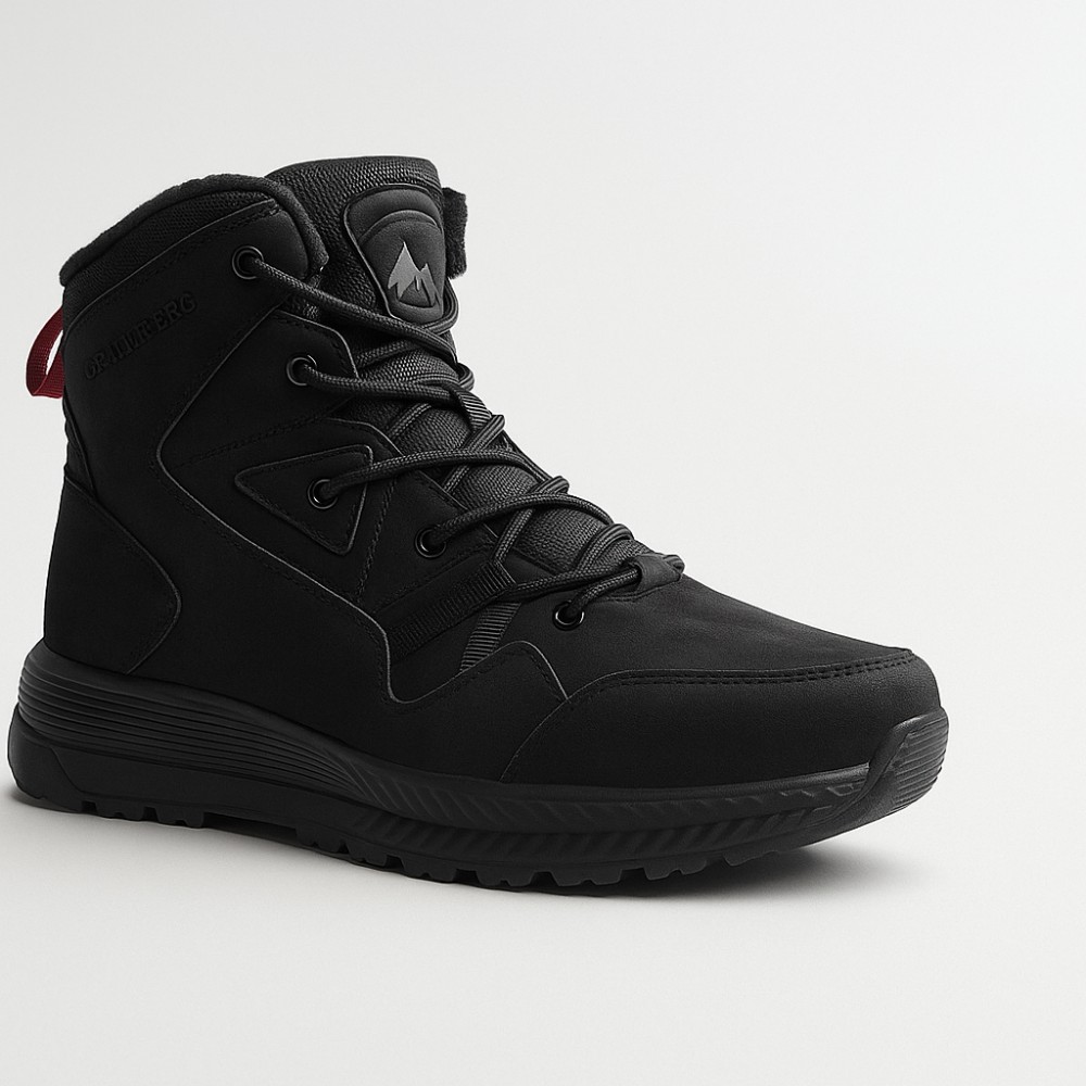 Grunberg 148193-10-01E 6085 - чёрные мужские зимние ботинки из натуральной кожи и шерсти