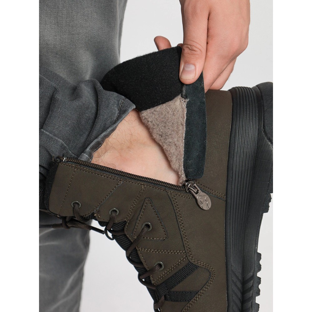 Men’s winter boots GRUNBERG 148193-10-03E 6086, leather with natural fur, khaki