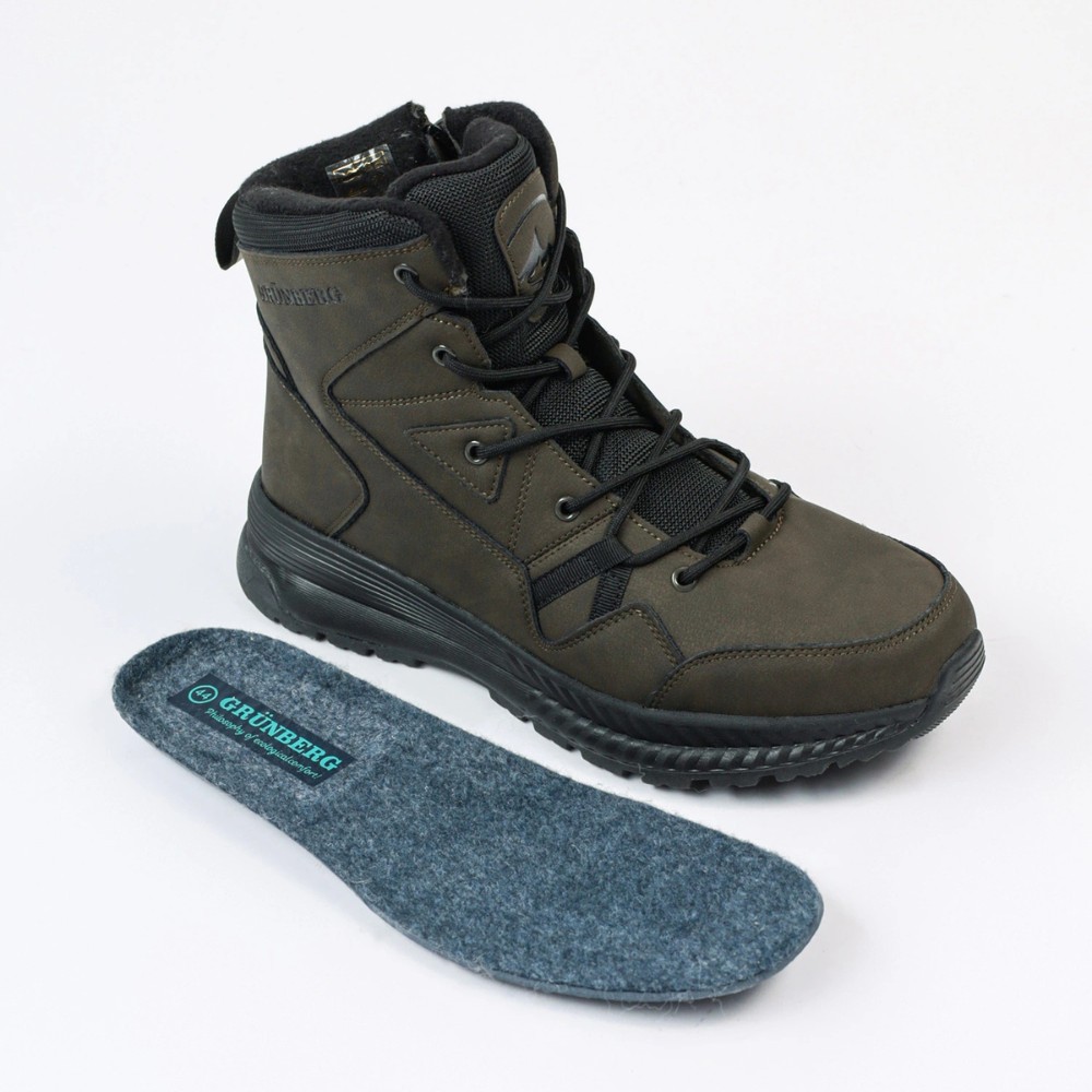 Men’s winter boots GRUNBERG 148193-10-03E 6086, leather with natural fur, khaki