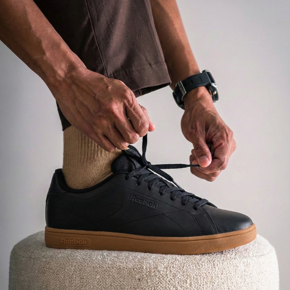 Оригинальные черные кеды Reebok Court Clean 100234604 6098 (Gum Sole)