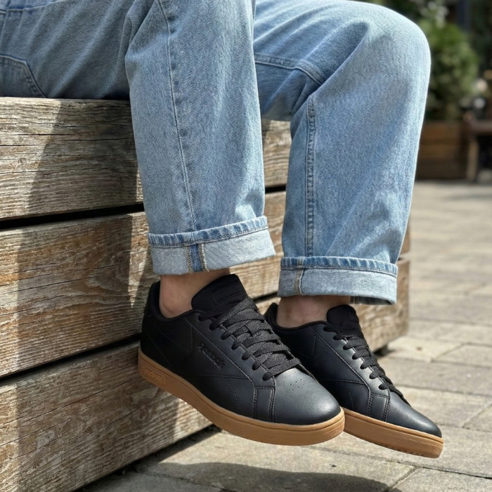 Men's Black Reebok Court Clean 100234604 6098 on Brown Sole