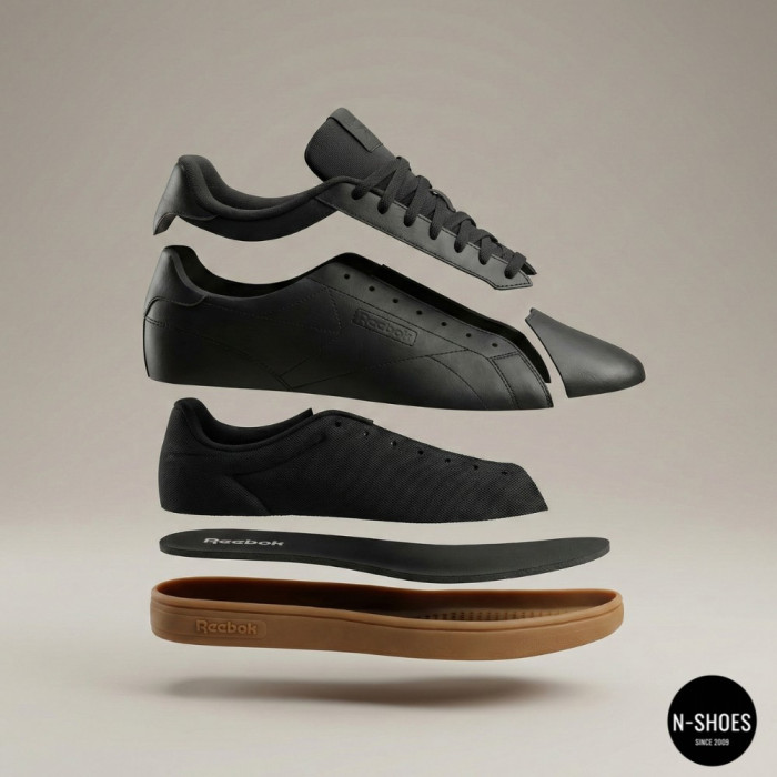 Men's Black Reebok Court Clean 100234604 6098 on Brown Sole