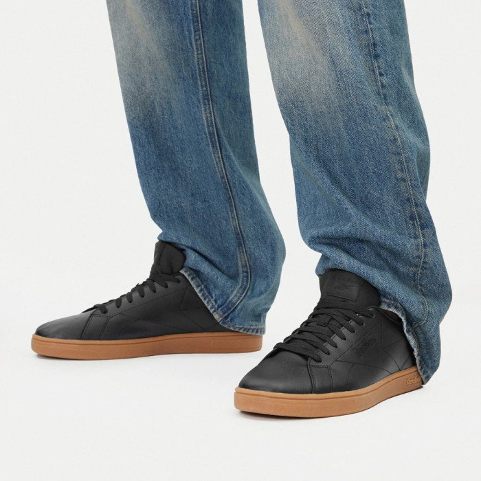 Men's Black Reebok Court Clean 100234604 6098 on Brown Sole