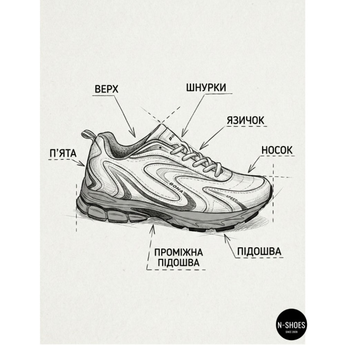Мужские кроссовки Bona 808M Grey-Dark Grey 6136 из натуральной кожи