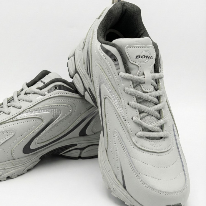 Мужские кроссовки Bona 808M Grey-Dark Grey 6136 из натуральной кожи
