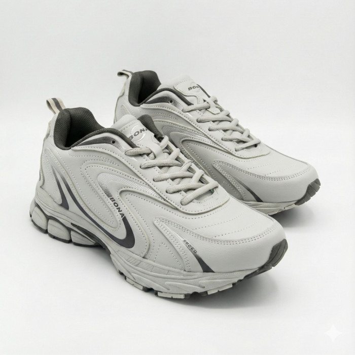 Мужские кроссовки Bona 808M Grey-Dark Grey 6136 из натуральной кожи