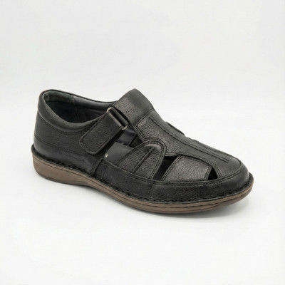 Чоловічі чорні шкіряні шкіряні туфлі N-SHOES Man's 211820 041 black 6141 на широку ногу з натуральної шкіри від турецького виробника