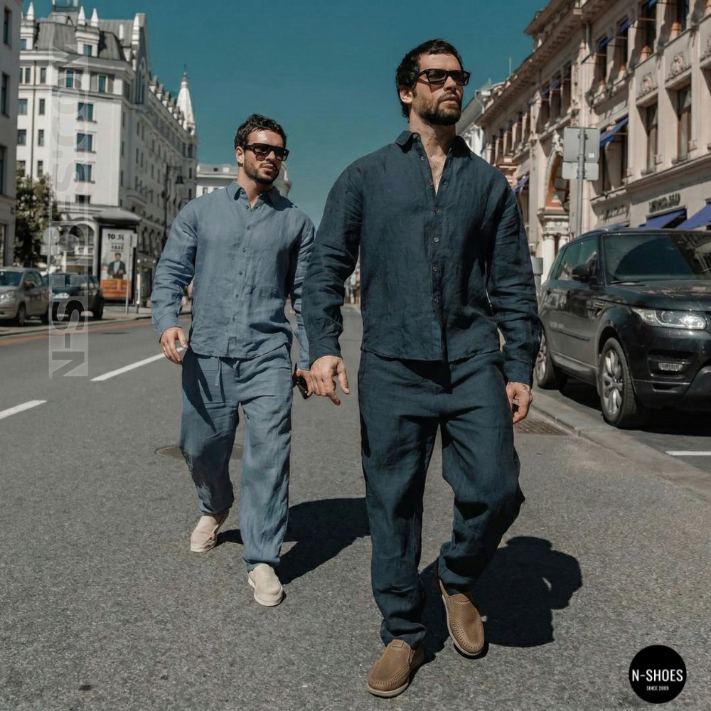 Чоловічі туфлі з перфорацією N-SHOES Man's (Туреччина) 211834 020 beige nubuk 6142