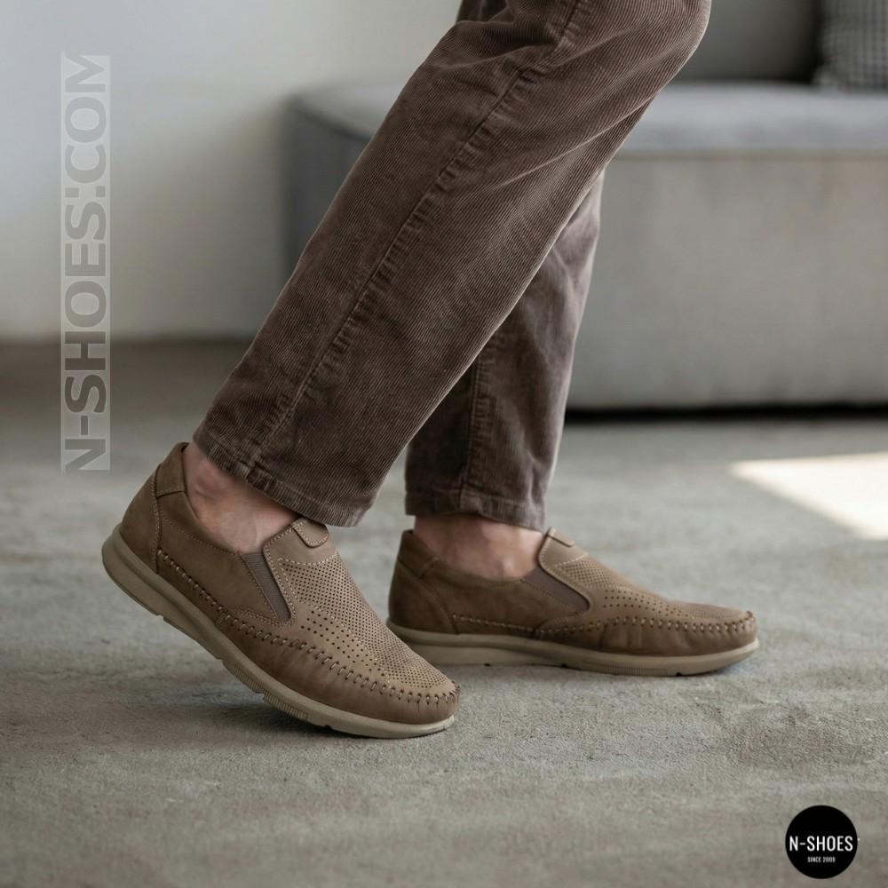 Чоловічі туфлі з перфорацією N-SHOES Man's (Туреччина) 211834 020 beige nubuk 6142