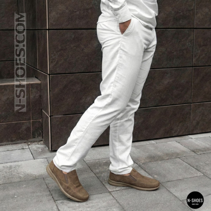 Мужские туфли с перфорацией N-SHOES Man's (Турция) 211834 020 beige nubuk 6142