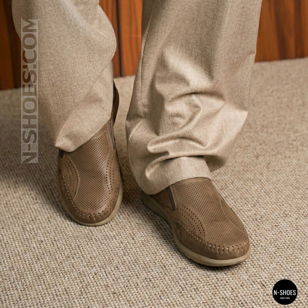 Чоловічі туфлі з перфорацією N-SHOES Man's (Туреччина) 211834 020 beige nubuk 6142