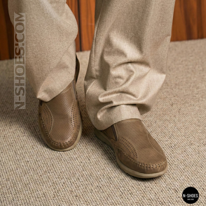 Мужские туфли с перфорацией N-SHOES Man's (Турция) 211834 020 beige nubuk 6142