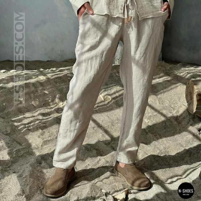 Мужские туфли с перфорацией N-SHOES Man's (Турция) 211834 020 beige nubuk 6142