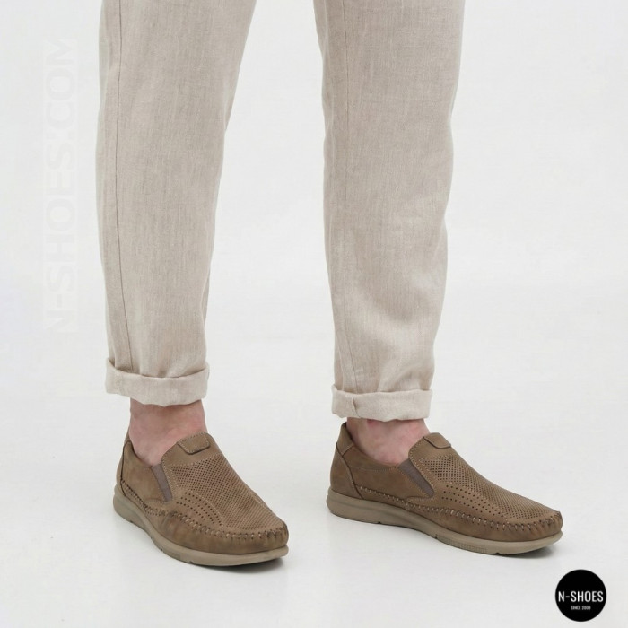 Мужские туфли с перфорацией N-SHOES Man's (Турция) 211834 020 beige nubuk 6142