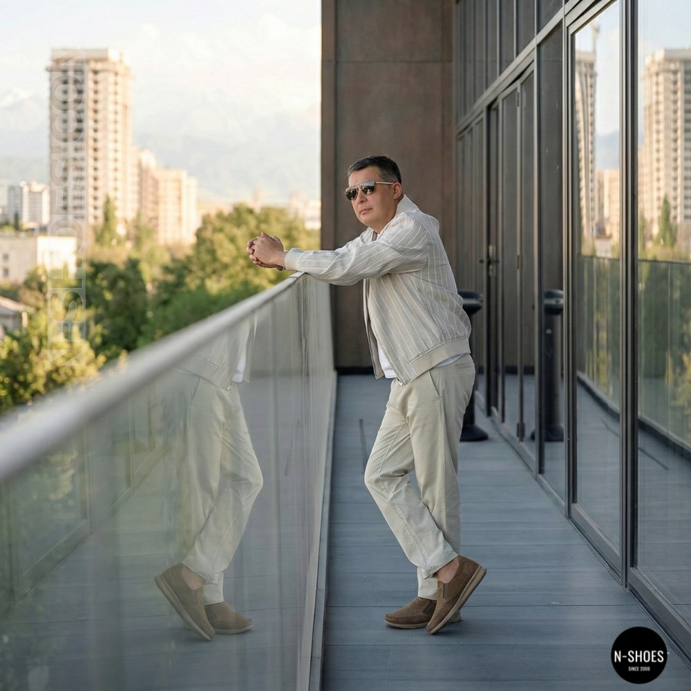 Чоловічі туфлі з перфорацією N-SHOES Man's (Туреччина) 211834 020 beige nubuk 6142