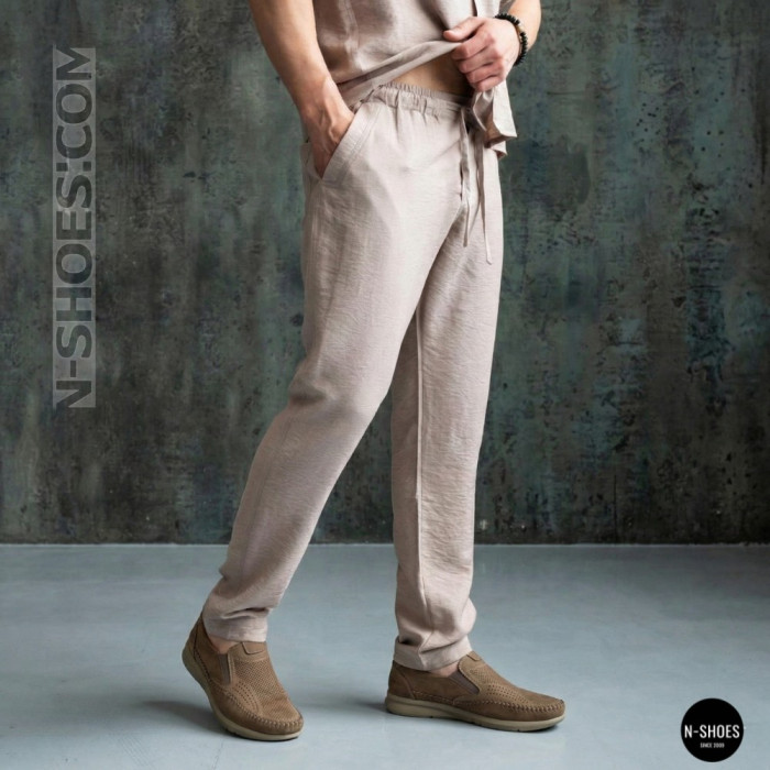 Мужские туфли с перфорацией N-SHOES Man's (Турция) 211834 020 beige nubuk 6142