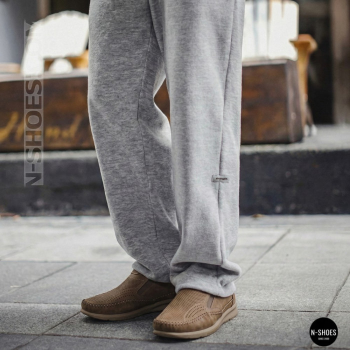 Мужские туфли с перфорацией N-SHOES Man's (Турция) 211834 020 beige nubuk 6142