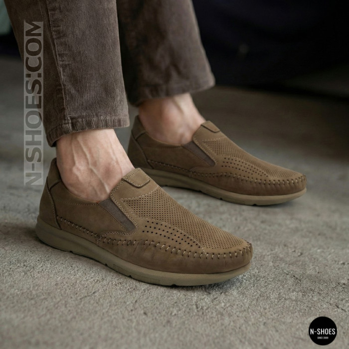 Мужские туфли с перфорацией N-SHOES Man's (Турция) 211834 020 beige nubuk 6142