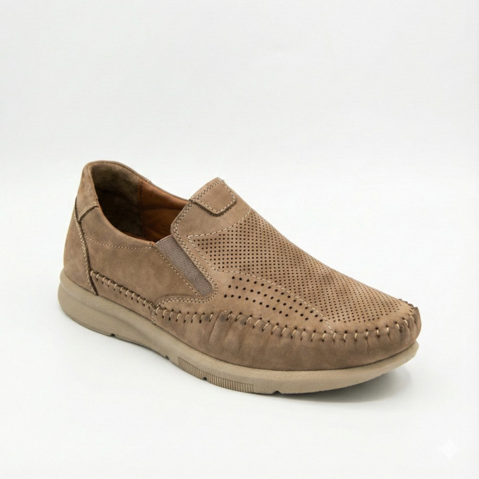 Мужские туфли с перфорацией N-SHOES Man's (Турция) 211834 020 beige nubuk 6142