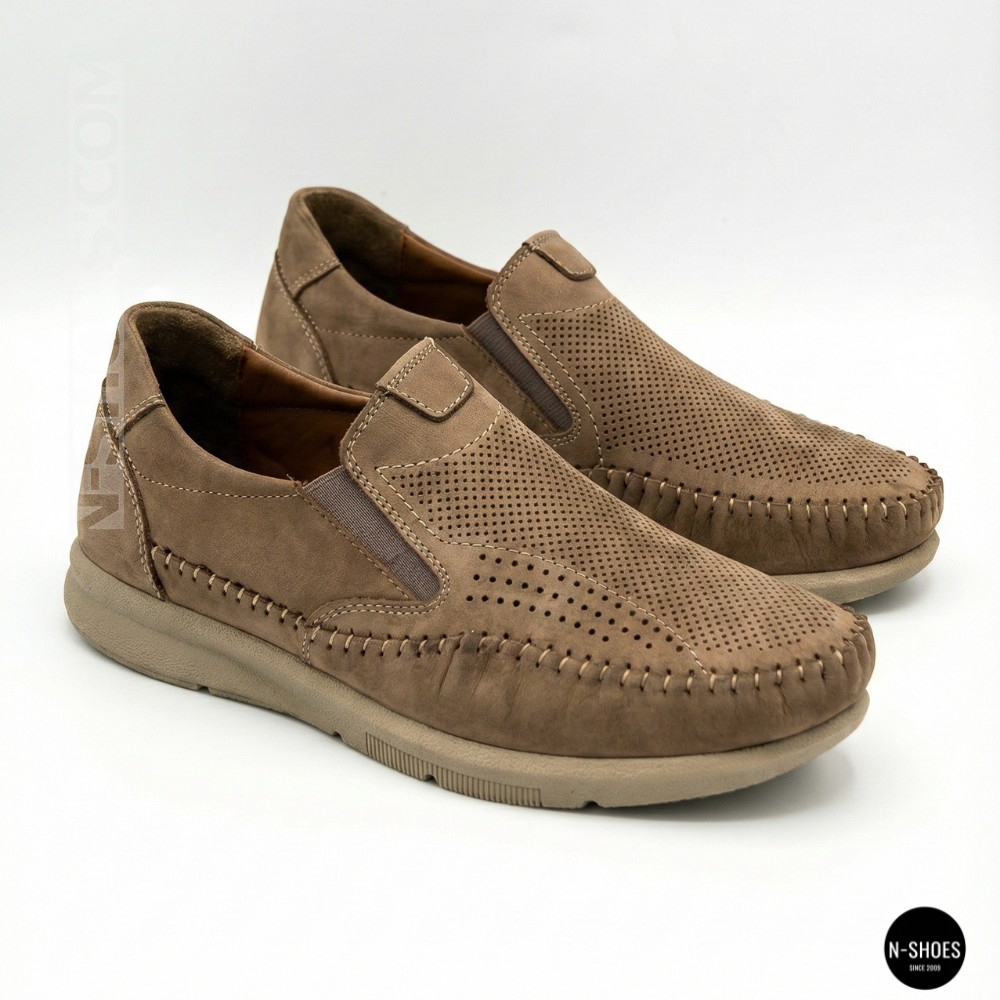 Чоловічі туфлі з перфорацією N-SHOES Man's (Туреччина) 211834 020 beige nubuk 6142