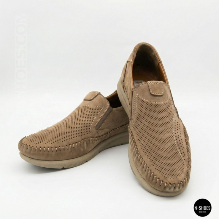 Мужские туфли с перфорацией N-SHOES Man's (Турция) 211834 020 beige nubuk 6142