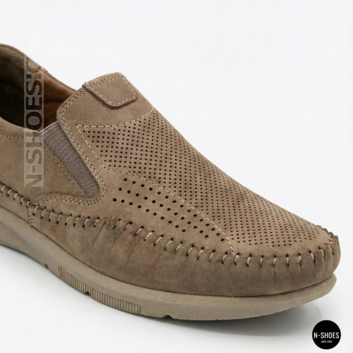 Мужские туфли с перфорацией N-SHOES Man's (Турция) 211834 020 beige nubuk 6142