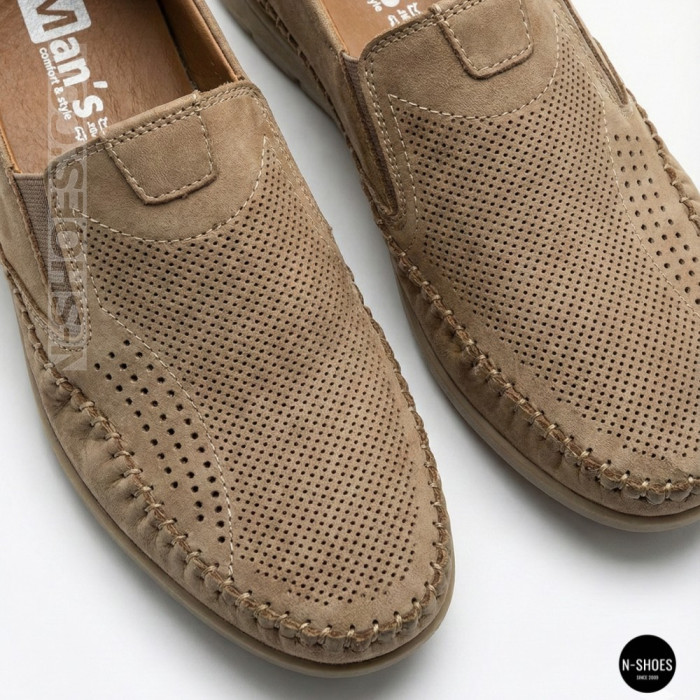 Мужские туфли с перфорацией N-SHOES Man's (Турция) 211834 020 beige nubuk 6142
