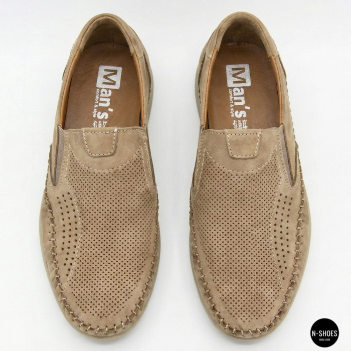 Мужские туфли с перфорацией N-SHOES Man's (Турция) 211834 020 beige nubuk 6142