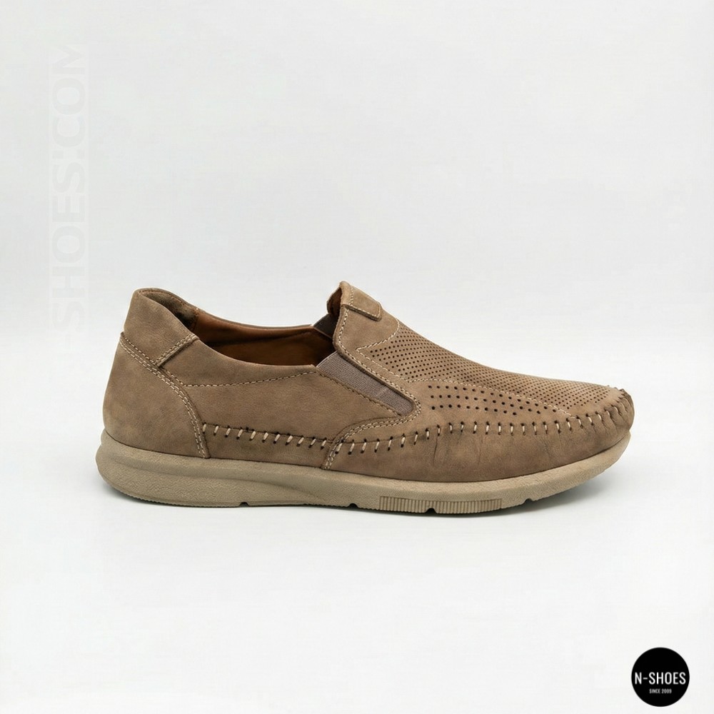 Чоловічі туфлі з перфорацією N-SHOES Man's (Туреччина) 211834 020 beige nubuk 6142