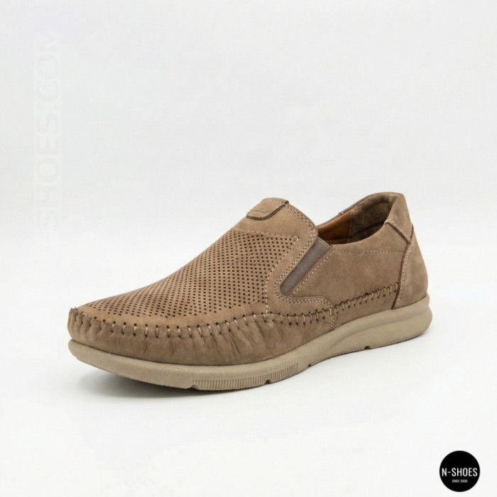 Мужские туфли с перфорацией N-SHOES Man's (Турция) 211834 020 beige nubuk 6142