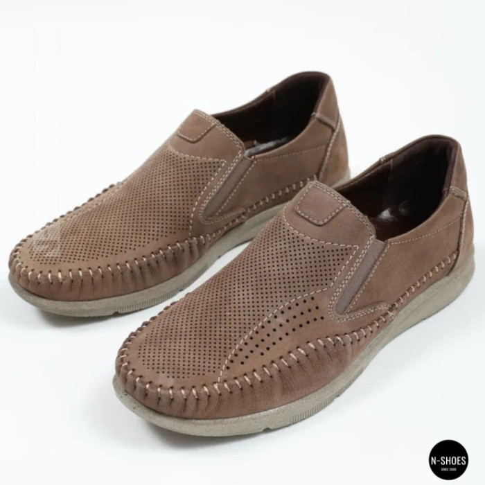 Мужские туфли с перфорацией N-SHOES Man's (Турция) 211834 020 beige nubuk 6142