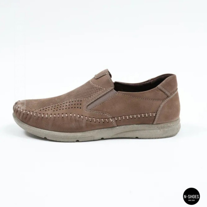 Мужские туфли с перфорацией N-SHOES Man's (Турция) 211834 020 beige nubuk 6142