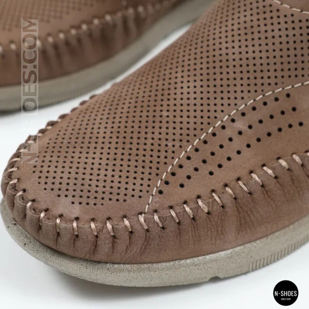 Чоловічі туфлі з перфорацією N-SHOES Man's (Туреччина) 211834 020 beige nubuk 6142