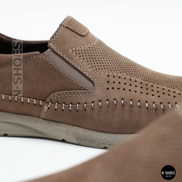 Мужские туфли с перфорацией N-SHOES Man's (Турция) 211834 020 beige nubuk 6142