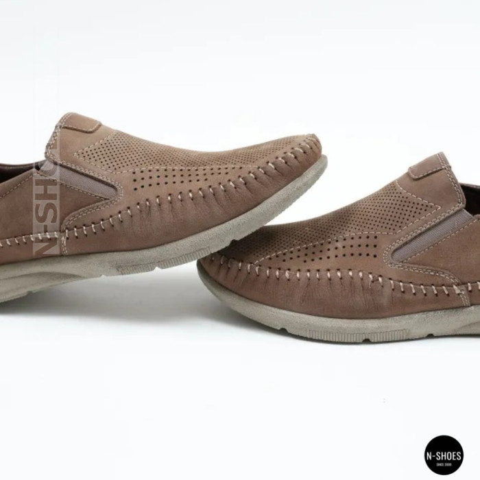 Мужские туфли с перфорацией N-SHOES Man's (Турция) 211834 020 beige nubuk 6142