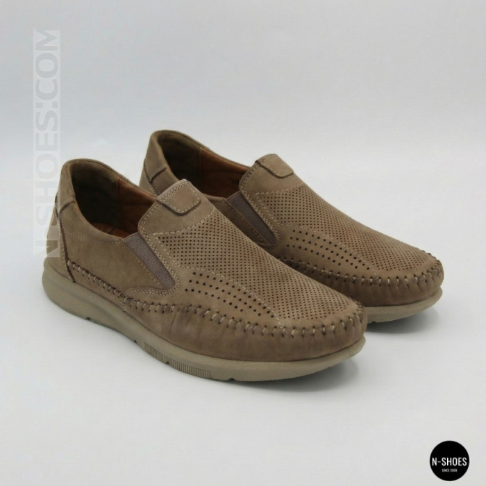 Мужские туфли с перфорацией N-SHOES Man's (Турция) 211834 020 beige nubuk 6142