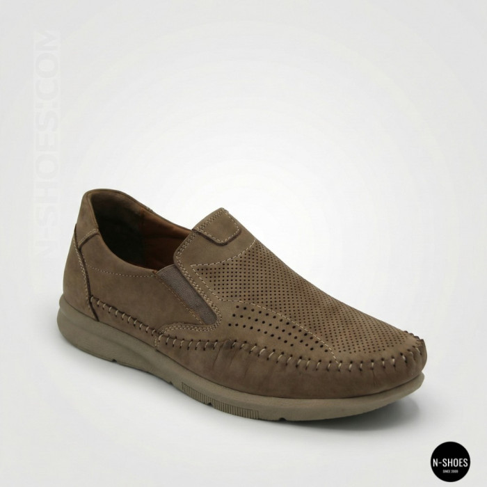 Мужские туфли с перфорацией N-SHOES Man's (Турция) 211834 020 beige nubuk 6142