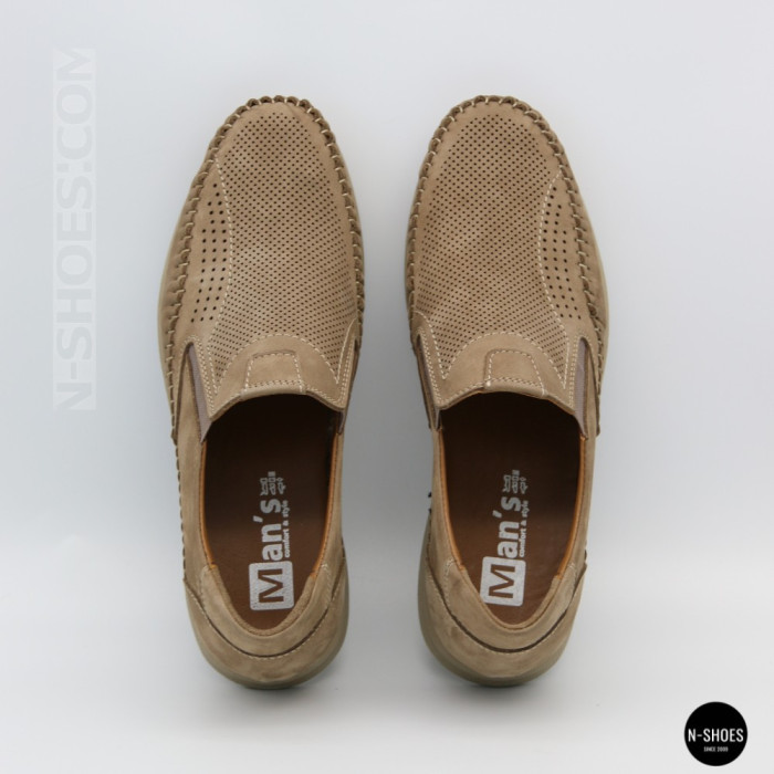 Мужские туфли с перфорацией N-SHOES Man's (Турция) 211834 020 beige nubuk 6142