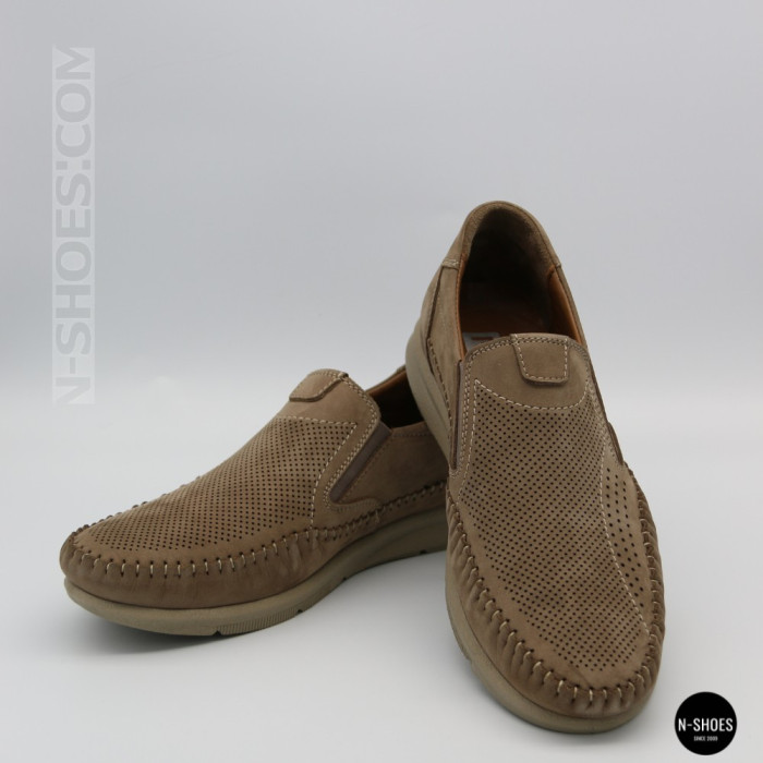 Мужские туфли с перфорацией N-SHOES Man's (Турция) 211834 020 beige nubuk 6142