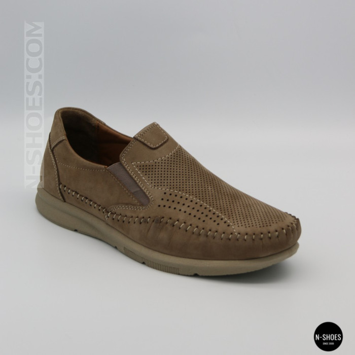 Мужские туфли с перфорацией N-SHOES Man's (Турция) 211834 020 beige nubuk 6142