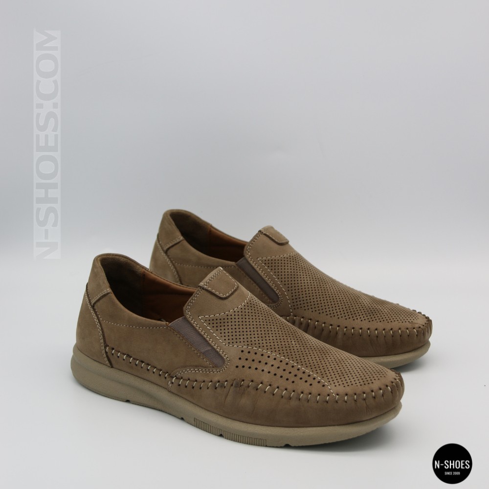Чоловічі туфлі з перфорацією N-SHOES Man's (Туреччина) 211834 020 beige nubuk 6142