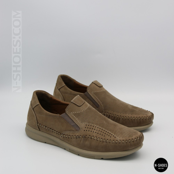 Мужские туфли с перфорацией N-SHOES Man's (Турция) 211834 020 beige nubuk 6142