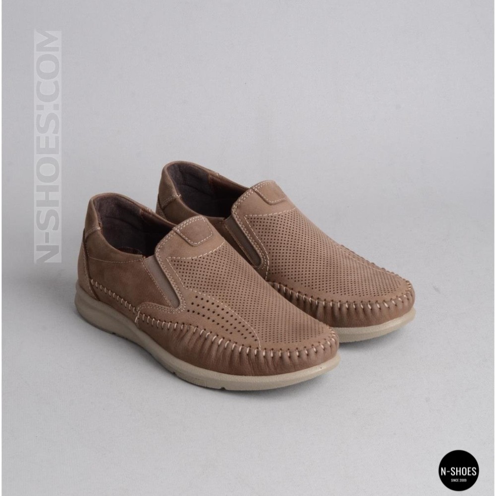 Чоловічі туфлі з перфорацією N-SHOES Man's (Туреччина) 211834 020 beige nubuk 6142
