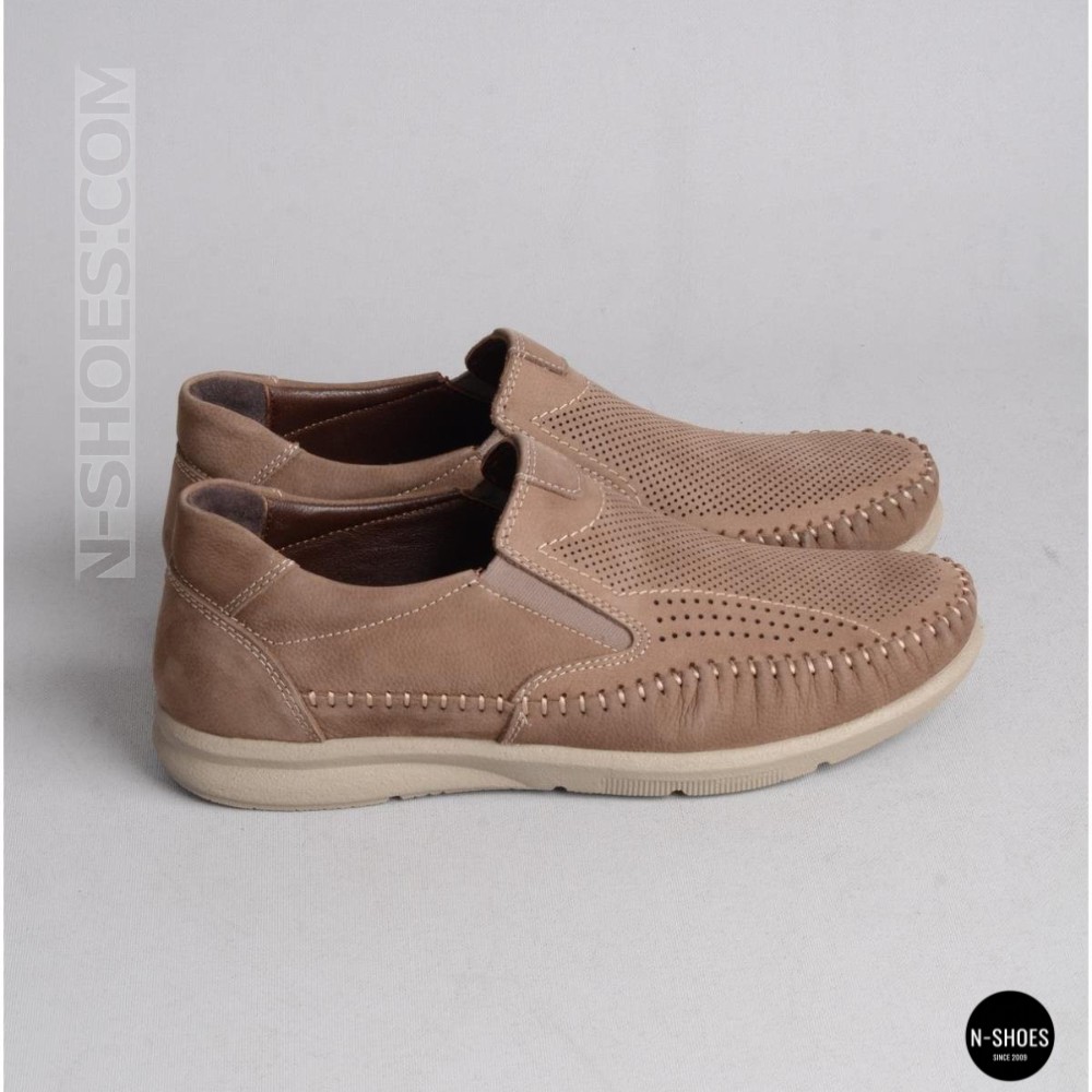 Чоловічі туфлі з перфорацією N-SHOES Man's (Туреччина) 211834 020 beige nubuk 6142