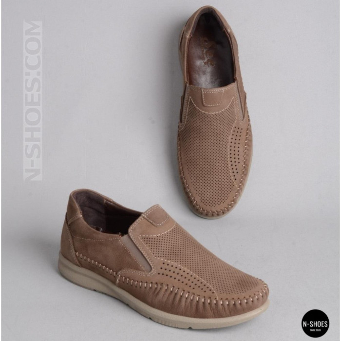 Мужские туфли с перфорацией N-SHOES Man's (Турция) 211834 020 beige nubuk 6142